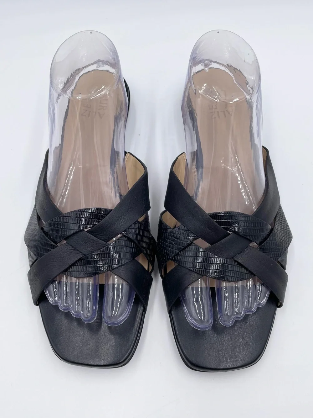 Naturalizer Womens Ashford Slide Sandal Size 10 Black Leather Square Toe Strappy